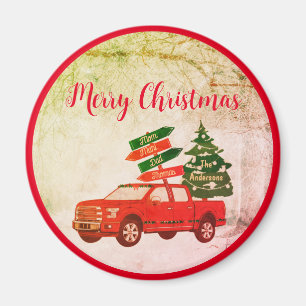 Rustikaler Vintager Red Truck Frohe Weihnachten Magnet