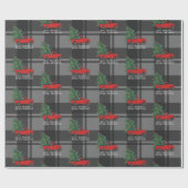 Rustikaler Vintager Red Truck Grau Karierte Weihna Geschenkpapier (Flach)