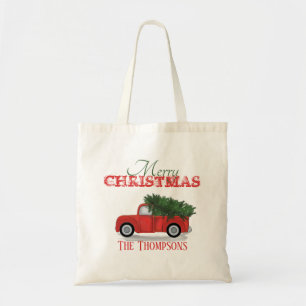 Rustikaler Vintager Red Truck Spaß Weihnachten Tragetasche