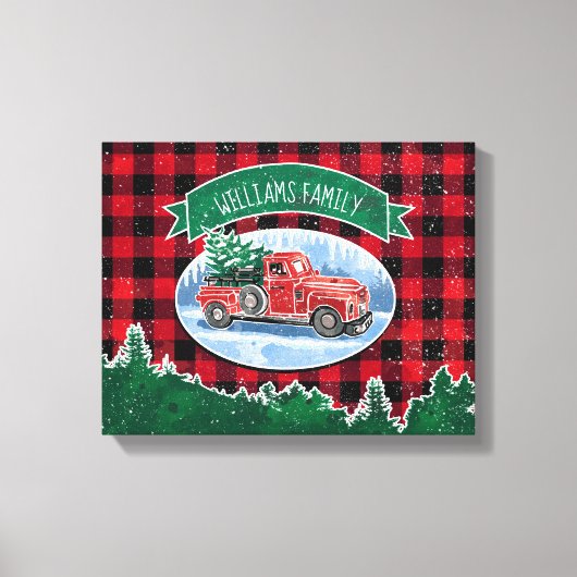 Rustikaler Vintager Red Truck Weihnachtsname Leinwanddruck (Vorderseite)