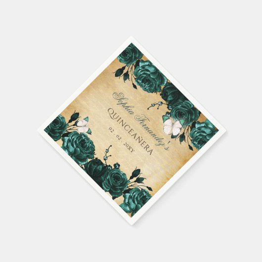 Rustikaler Vintager Smaragdgrüner Blütenschmetterl Serviette (Ecke)