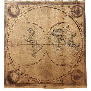 Rustikaler Vintager Weltkarte Globe Duschvorhang