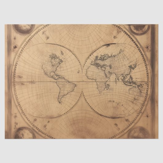 Rustikaler Vintager Weltkarte Globe Seidenpapier (Vorderseite)