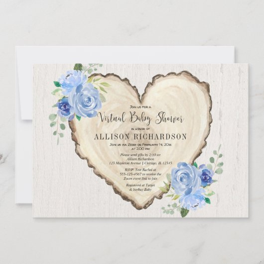 Rustikaler Virtual Baby-Kinderdusche Valentinstag Einladung (Vorderseite)