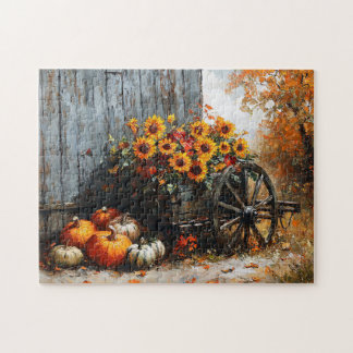Rustikaler Wagen mit Pumpkins und Sonnenblumen Puzzle