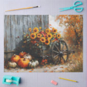 Rustikaler Wagen mit Pumpkins und Sonnenblumen Seidenpapier (Basteln)