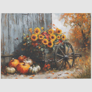 Rustikaler Wagen mit Pumpkins und Sonnenblumen Seidenpapier