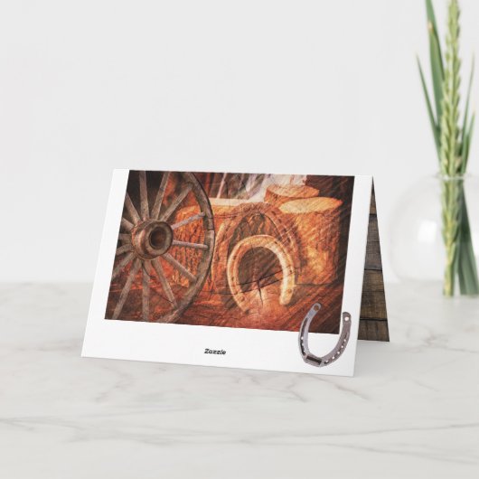 Rustikaler Wagenrad-Hufeisen Western Art Anmerkung (Rückseite)