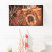 Rustikaler Wagenrad-Hufeisen Western Style Banner (Insitu)