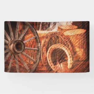 Rustikaler Wagenrad-Hufeisen Western Style Banner