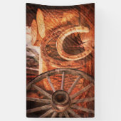 Rustikaler Wagenrad-Hufeisen Western Style Banner (Vertikal)