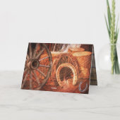 Rustikaler Wagenrad-Hufeisen Western Style Feiertagskarte (Rückseite)