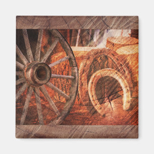 Rustikaler Wagenrad-Hufeisen Western Style Magnet