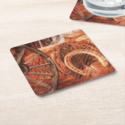 Rustikaler Wagenrad-Hufeisen Western Style Rechteckiger Pappuntersetzer (angewinkelt)