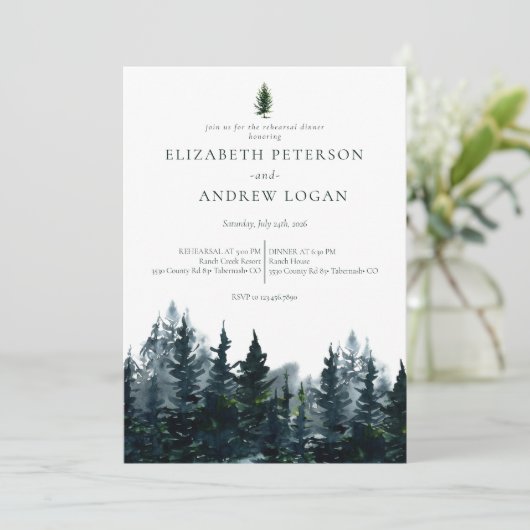 Rustikaler Wald | Abendessen Probe Einladung (Stehend Vorderseite)