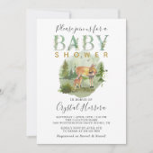 Rustikaler Wald Aquarell Hirschdusche Einladung (Vorderseite)