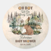 Rustikaler Wald Bearly Wait Baby Dusche Gefallen Runder Aufkleber (Vorderseite)