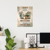 Rustikaler Wald Bearly Wait Baby Dusche Willkommen Poster (Heimbüro)