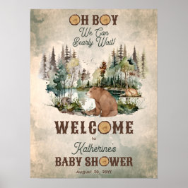 Rustikaler Wald Bearly Wait Baby Dusche Willkommen Poster
