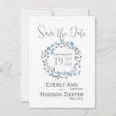 Rustikaler Wald Blue Peony Wreath Save the Date Einladung (Vorderseite)