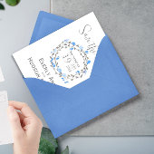 Rustikaler Wald Blue Peony Wreath Save the Date Einladung