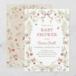 Rustikaler Wald-Blumenbogen neutrale Babyparty Einladung