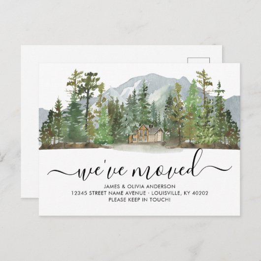 Rustikaler Wald, den wir bewegt haben neue Zuhause Ankündigungspostkarte (Vorne/Hinten)