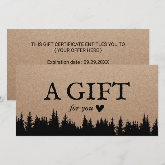 Rustikaler Wald Elegant Kraft Geschenkgutscheine (Vorne/Hinten)