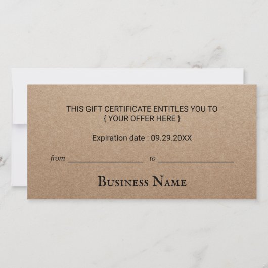 Rustikaler Wald Elegant Kraft Geschenkgutscheine (Rückseite)