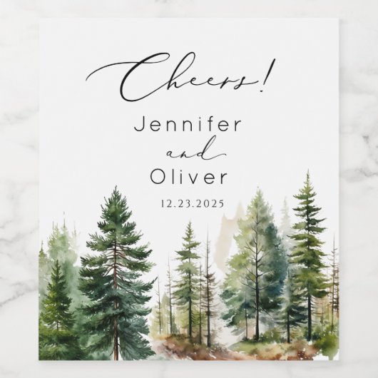 Rustikaler Wald elegante Cheers Wedding Weinetikett (Einzelnes Label)