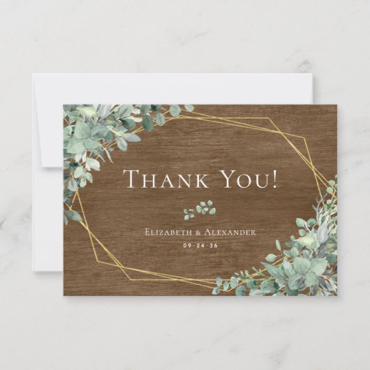Rustikaler Wald Eukalyptus Grüne Botanische Hochze Dankeskarte (Vorderseite)