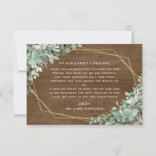 Rustikaler Wald Eukalyptus Grüne Botanische Hochze Dankeskarte (Rückseite)