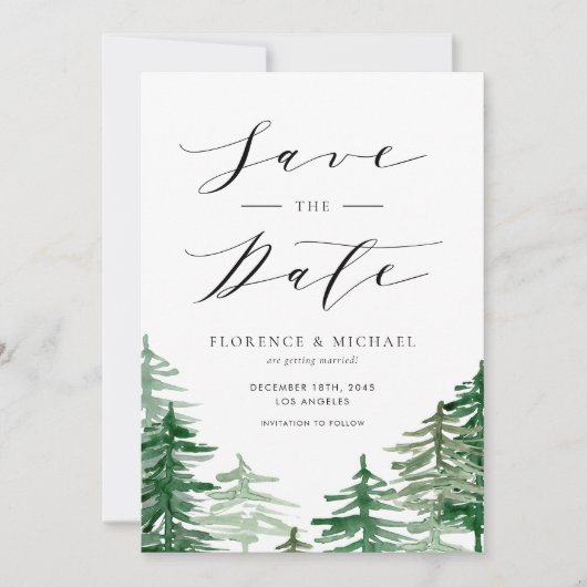 Rustikaler Wald Grünwald QR-Code Save The Date (Vorderseite)