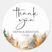 Rustikaler Wald Herbstwald Danke Runder Aufkleber (Vorderseite)
