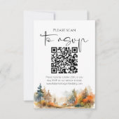 Rustikaler Wald Herbstwald QR-Code Hochzeit RSVP Karte (Vorderseite)