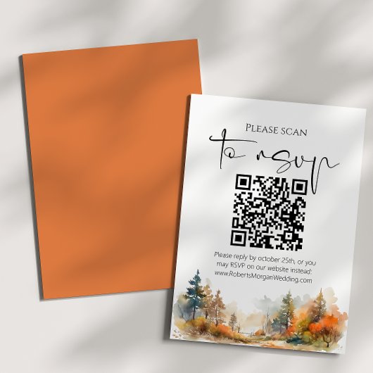 Rustikaler Wald Herbstwald QR-Code Hochzeit RSVP Karte