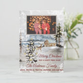 Rustikaler Wald Hirschhütte Foto Weihnachtskarte (Stehend Vorderseite)