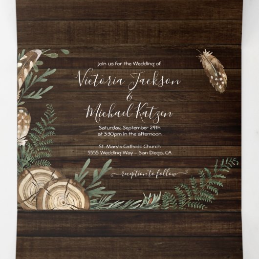 Rustikaler Wald Hochzeit dreifach Einladung (Innenseite Mitte)