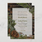 Rustikaler Wald Hochzeit dunkles Holz Evergreen Bo Einladung (Vorne/Hinten)