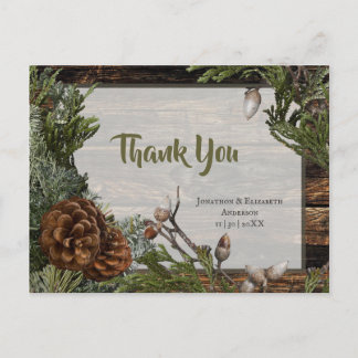 Rustikaler Wald Hochzeit dunkles Holz Evergreen Bo Postkarte