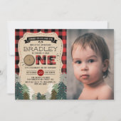 Rustikaler Wald Kariert Lumberjack Boys 1. Geburts Einladung (Vorderseite)
