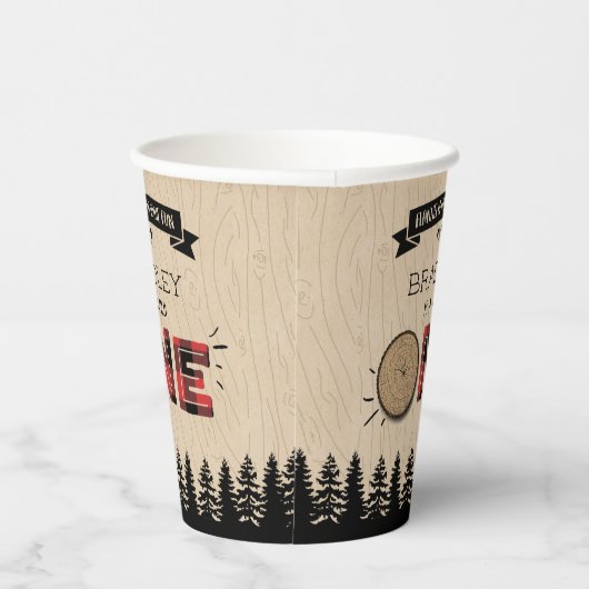 Rustikaler Wald Kariert Lumberjack Boys 1. Geburts Pappbecher (Rechts)