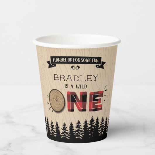 Rustikaler Wald Kariert Lumberjack Boys 1. Geburts Pappbecher (Vorderseite)