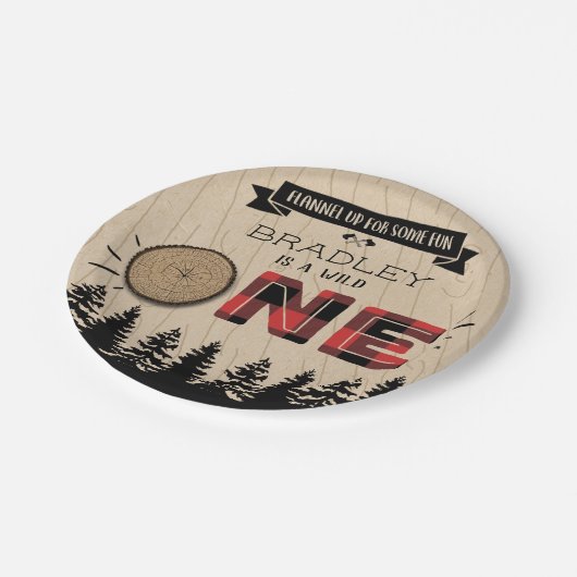 Rustikaler Wald Kariert Lumberjack Boys 1. Geburts Pappteller (Schrägansicht)