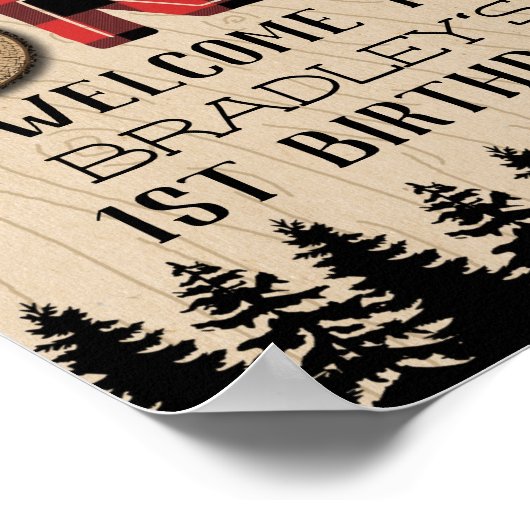 Rustikaler Wald Kariert Lumberjack Boys 1. Geburts Poster (Ecke)