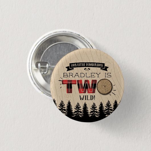 Rustikaler Wald Kariert Lumberjack Boys 2. Geburts Button (Vorne & Hinten)