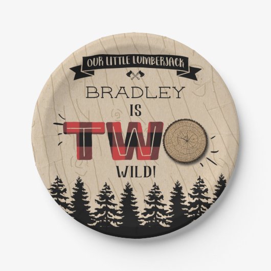 Rustikaler Wald Kariert Lumberjack Boys 2. Geburts Pappteller (Vorderseite)