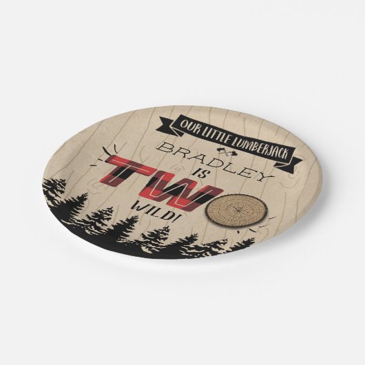 Rustikaler Wald Kariert Lumberjack Boys 2. Geburts Pappteller (Schrägansicht)