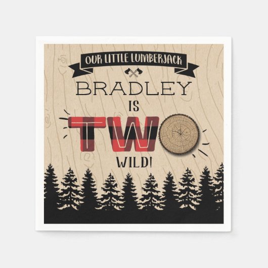 Rustikaler Wald Kariert Lumberjack Boys 2. Geburts Serviette (Vorderseite)