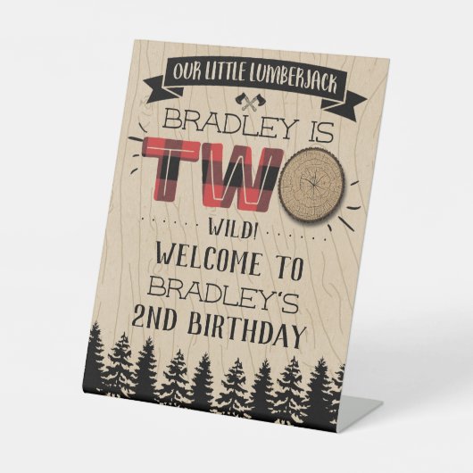 Rustikaler Wald Kariert Lumberjack Boys 2. Geburts Sockelschild (Vorderseite)